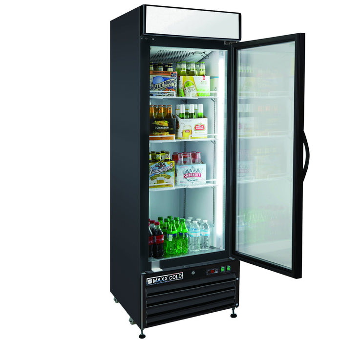 MXM1-23RBHC Maxx Cold Single Door, Glass Door Refrigerator Merchandiser, Black, 23 Cu ft