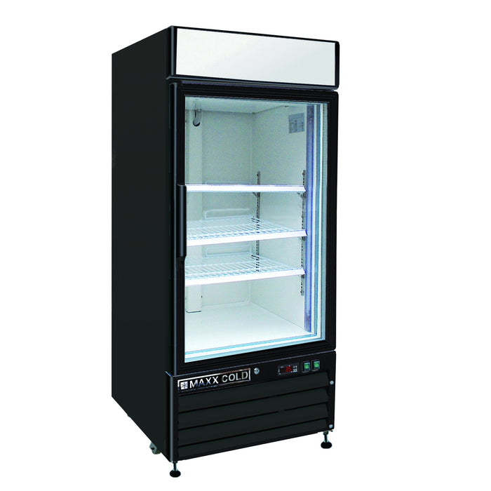 MXM1-16RBHC Maxx Cold Single Door, Glass Door Refrigerator Merchandiser, Black, 16 Cu ft