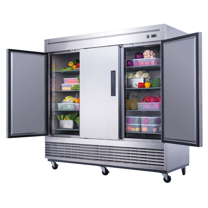 Dukers D83R 3-Door Commercial Refrigerator in Stainless Steel, 82.625" Wide