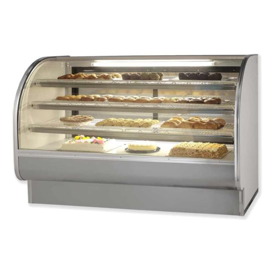 Leader Refrigeration CVK77-D 77" Dry Non-Refrigerated Curved Glass Bakery Display Case with 2 Doors and 3 Shelves