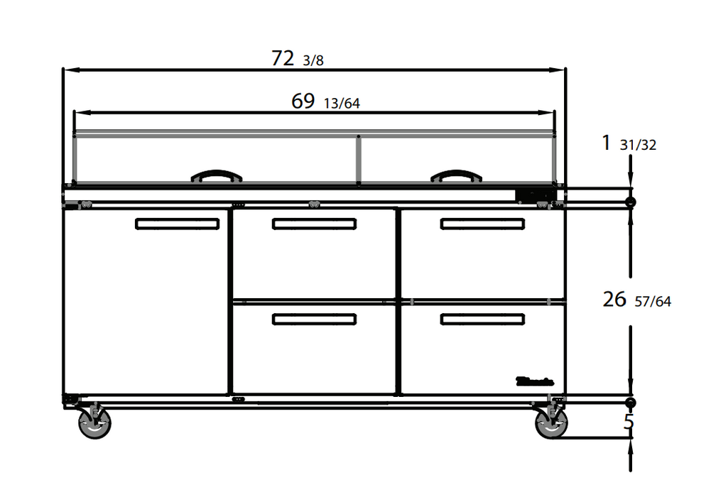 Blue Air BLMT72-D4RM-HC 4 Drawer 1 Door (L) Mega Top Sandwich Prep Table with Thirty 1/6" Pans, 72" wide, 20 Cu. Ft., R-290 Refrigerant