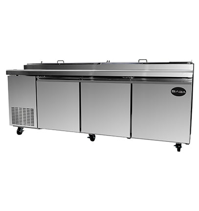 SABA SPP-91-12 91″ Three Door Refrigerated Pizza Prep Table with Pans Stainless Steel