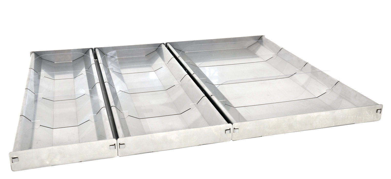 Omcan 28.5″ x 6.75″ x 2″ Reversible Stainless Steel Tray with Clear Dividers, item 44111