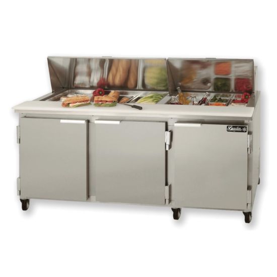 Leader Refrigeration ESLM72 72" Sandwich Prep Table Cooler, 3 Door and 3 Shelf