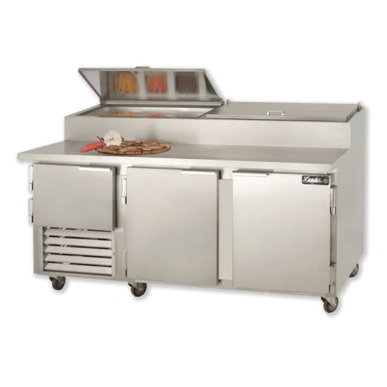 Leader Refrigeration ESPT72-SS 72" Pizza Table Stainless Steel Top, 2 1/2 Doors and 2 Shelves