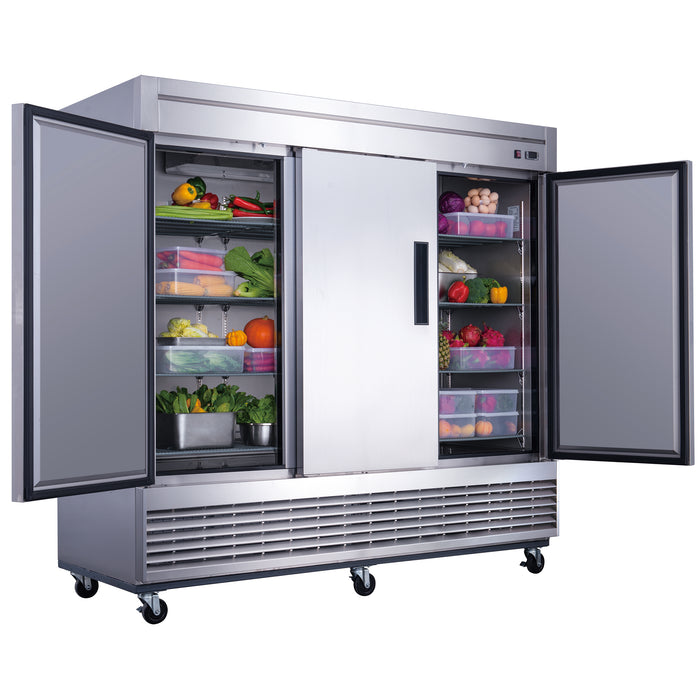 Dukers D83R 3-Door Commercial Refrigerator in Stainless Steel, 82.625" Wide