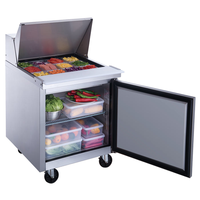 Dukers DSP29-12M-S1 1-Door Commercial Food Prep Table Refrigerator in Stainless Steel with Mega Top, 29" Wide