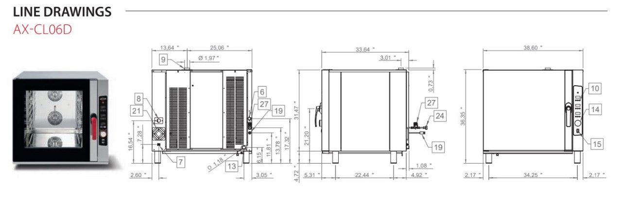 Axis AX-CL06D Full Size Combi Oven Digital Controls - Reversing Fans - 6 Shelves