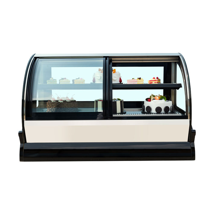 Omcan RS-CN-0240-D 59-inch Countertop Curved Glass Refrigerated Display with Dual Access and 240 L capacity, item 46806