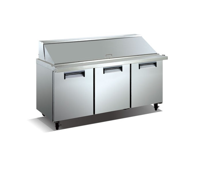 Universal Coolers SC-72-BMI 70.4" Three Door Sandwich Prep Table with 3 Shelves and 30 Pans, Self-Contained