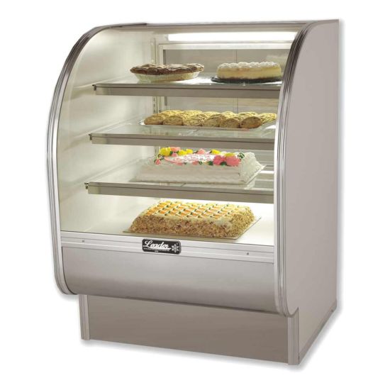 Leader Refrigeration CVK36-R 36" Dry Non-Refrigerated Curved Glass Bakery Display Case with 2 Doors and 3 Shelves