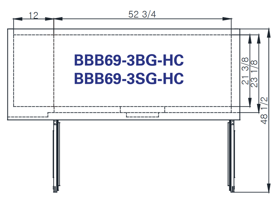 Blue Air BBB69-3BG-HC 2 Glass Doors Back Bar Cooler, Black Finish Exterior, 69" W x 27" D, R-290 Refrigerant