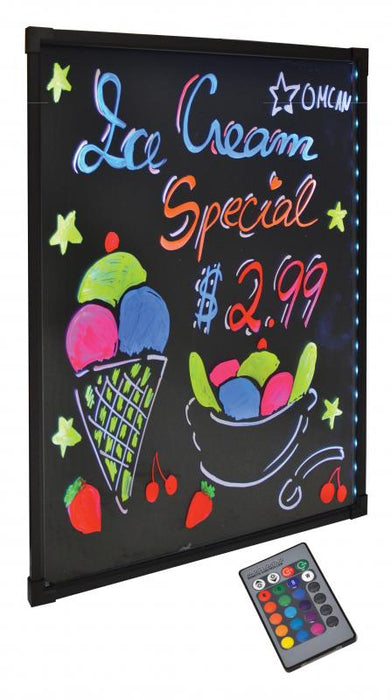Omcan Refined Tempered Glass LED Write-On Flash Board with Remote Control, item 39859