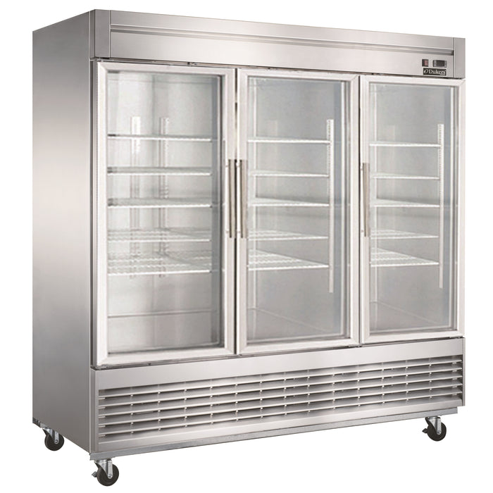 Dukers D83R-GS3 Bottom Mount Glass 3-Door Commercial Reach-in Refrigerator, 82.625" Wide