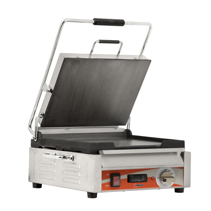Omcan PG-CN-0679-FT 12″ x 15″ Single Panini Grill with Smooth Top and Bottom Grill Surface with Timer, item 42911