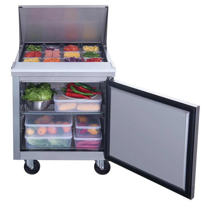 Dukers DSP29-12M-S1 1-Door Commercial Food Prep Table Refrigerator in Stainless Steel with Mega Top, 29" Wide