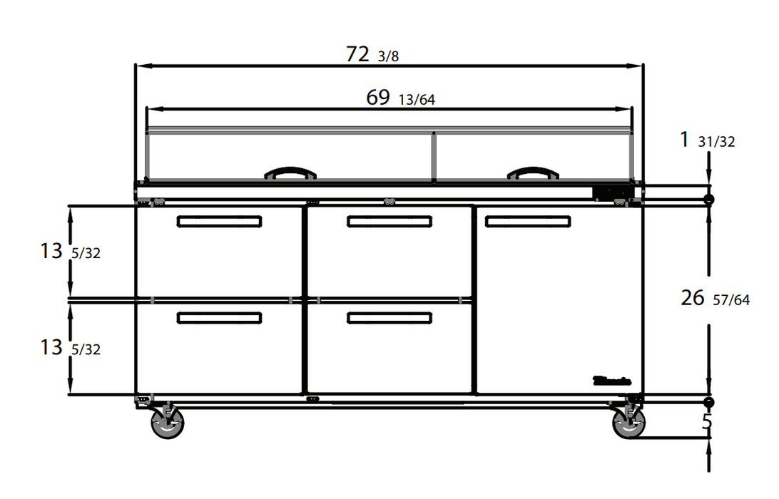 Blue Air BLMT72-D4LM-HC 4 Drawer 1 Door (R) Mega Top Sandwich Prep Table with Thirty 1/6" Pans, 72" wide, 20 Cu. Ft., R-290 Refrigerant