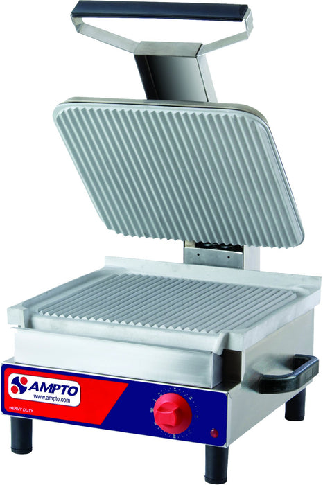 Ampto SASE Single Sandwich Grill, 12" X 13-3/4", Ribbed, Electric