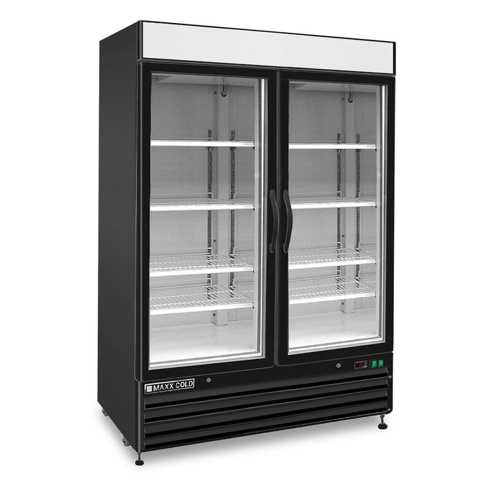 MXM2-48FBHC Maxx Cold Double Door, Glass Door Freezer Merchandiser, Black, 48 Cu ft