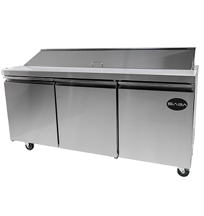 SABA SPS-72-18 72" Three Door Sandwich Prep Table with Pans Stainless Steel