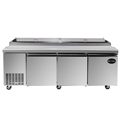 SABA SPP-91-12 91″ Three Door Refrigerated Pizza Prep Table with Pans Stainless Steel