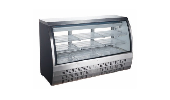 Universal Coolers FCI-82-SC 82" Refrigerated Deli Display Case, Counter Height with 9 Shelves, Curved Glass, Self-Contained, Stainless Steel
