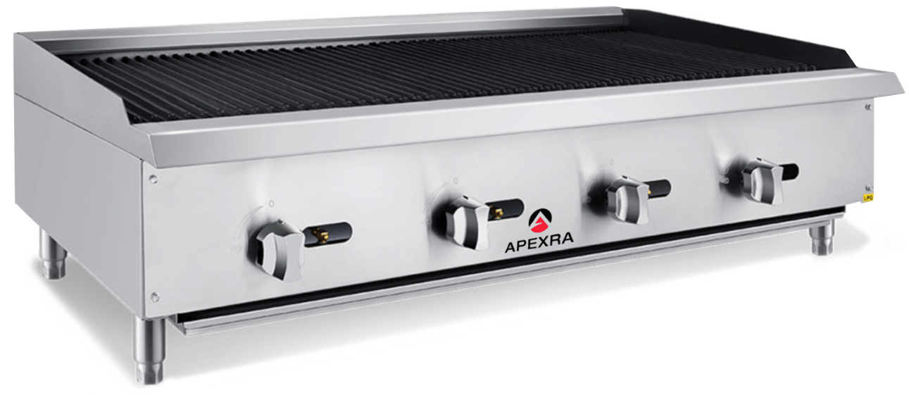 Apexra APCB‐48NG Char‐Rock Charbroiler, 48", 140,000 BTU, Natural Gas - RestaurantStock.com