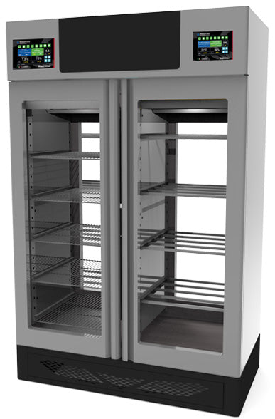 Omcan STGTWCOTW Combo Stagionello + Maturmeat 100+100 kg cabinet with ClimaTouch, Fumotic and rear glass panel, item 45376