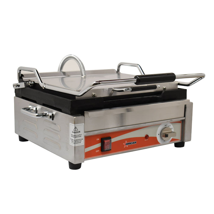 Omcan PG-CN-0679-R 1800-Watt Single Panini Grill with Grooved Top and Bottom Grill Surface, item 19936