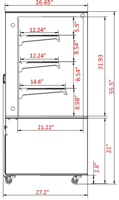 Marchia MBT48-ST 48" High Straight Glass Refrigerated Bakery Display Case, 3 Shelved