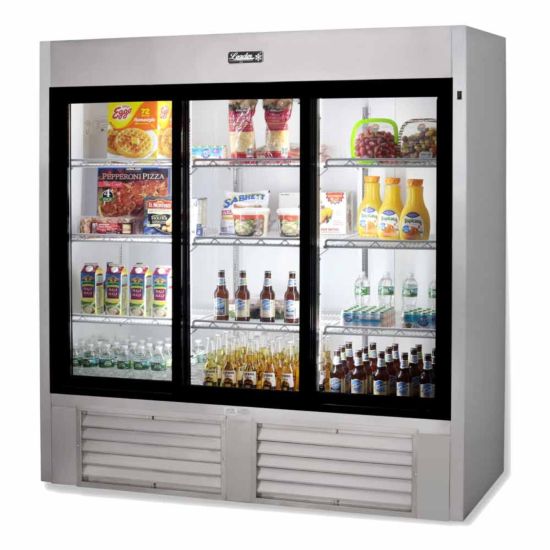 Leader Refrigeration ESLS72 72" 3 Sliding Glass Door Soda Case with 4 X 3 Shelves