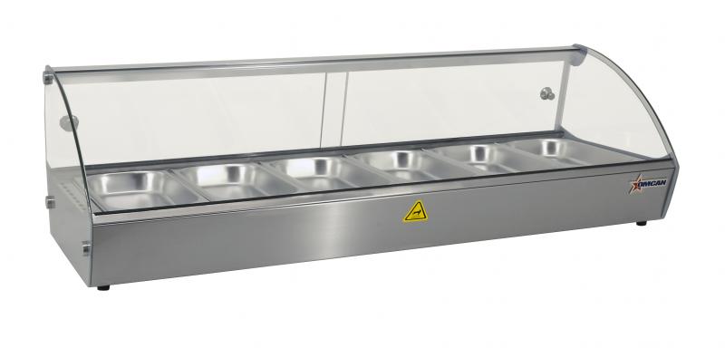 Omcan DW-CN-0006 44-inch Countertop Curved Glass Display Warmer with 6 Pans, item 43119