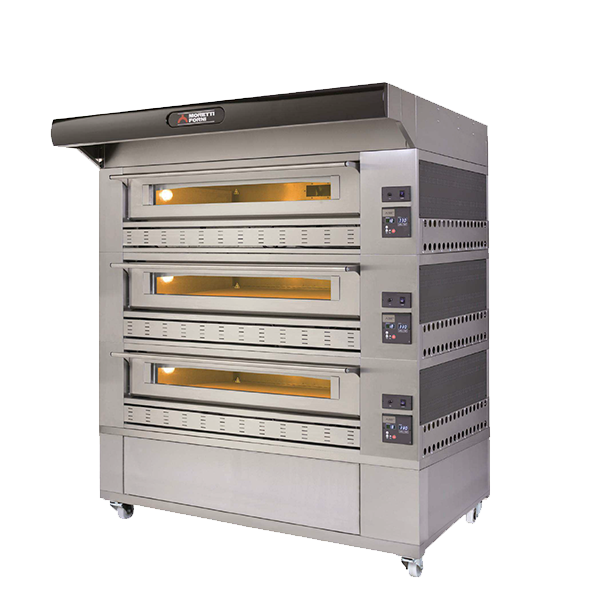 Moretti Forni P150G A3 Triple Deck Gas Pizza Oven With Enclosed Base, 58" X 34" X 7" Deck Measurement