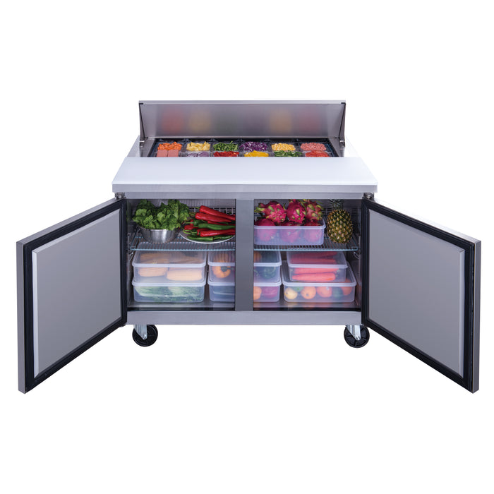 Dukers DSP48-12-S2 2-Door Commercial Food Prep Table Refrigerator in Stainless Steel, 48.125" Wide
