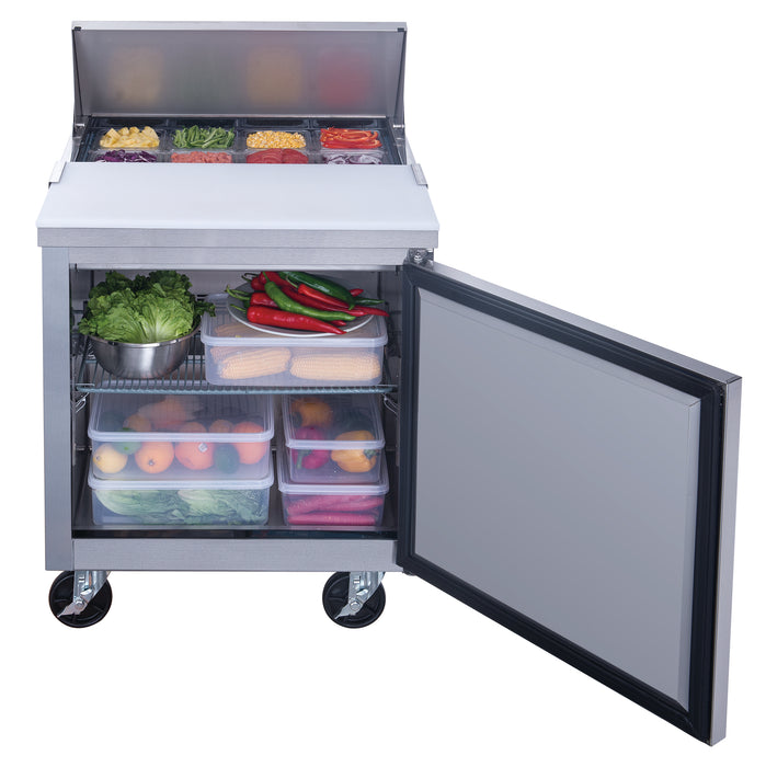 Dukers DSP29-8-S1 1-Door Commercial Food Prep Table Refrigerator in Stainless Steel, 29" Wide