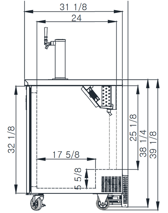 Blue Air BDD23-1B-HC 1 Door Keg cooler, Black Finish Exterior, 1 Half Barrel Capacity, 23.5" W x 31-1/4" D, R-290 Refrigerant