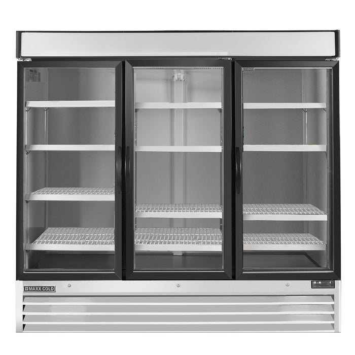 MXM3-72RHC Maxx Cold Triple Door, Glass Door Refrigerator Merchandiser, White, 72 Cu ft