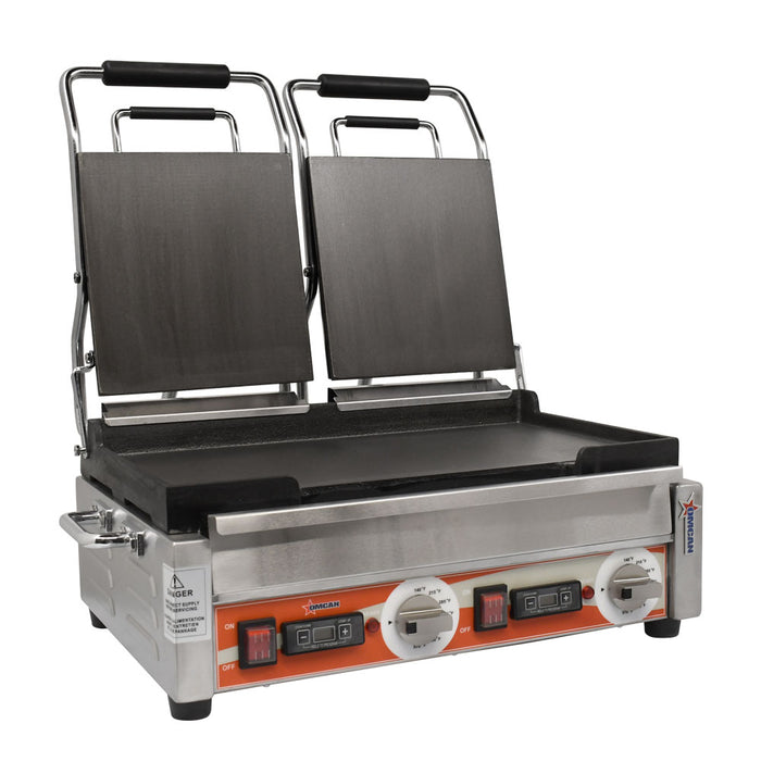 Omcan PG-CN-0711-FT 10″ x 18″ Double Panini Grill with Top and Bottom Smooth Grill Surface with Timer, item 42913