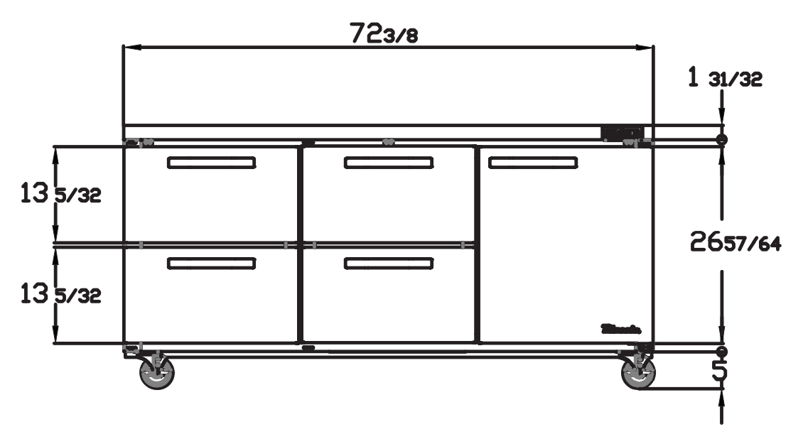 Blue Air BLUR72-D4LM-HC 4 Drawer 1 Door (R) Undercounter Refrigerator, 72" wide, 20 Cu. Ft., R-290 Refrigerant, Stainless Steel