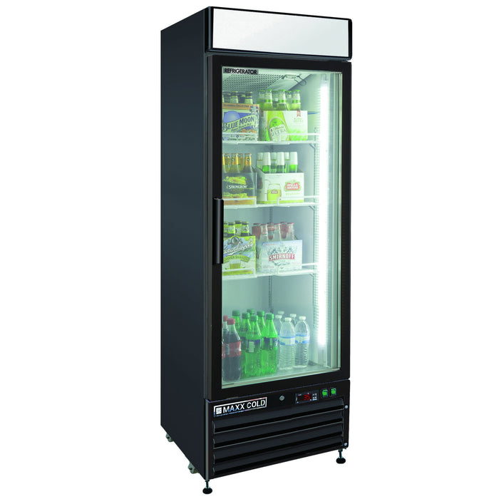 MXM1-23RBHC Maxx Cold Single Door, Glass Door Refrigerator Merchandiser, Black, 23 Cu ft
