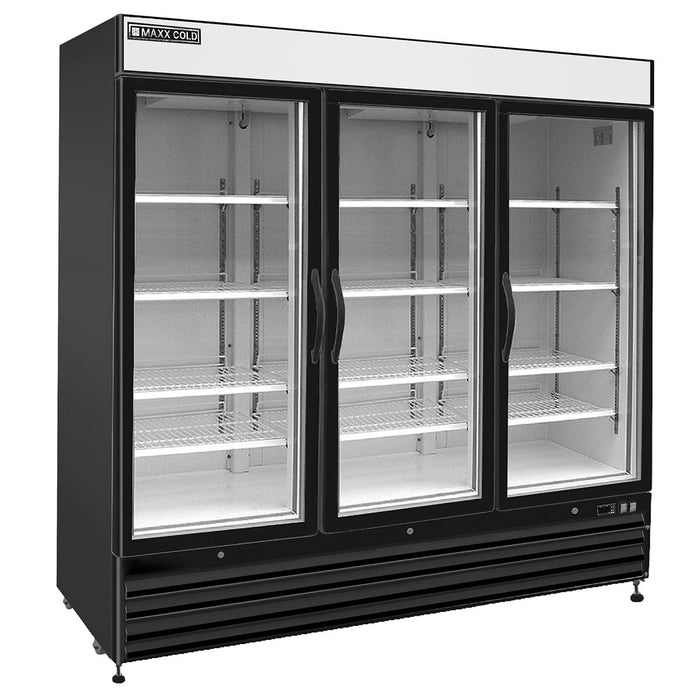 MXM3-72FBHC Maxx Cold Triple Door, Glass Door Freezer Merchandiser, Black, 72 Cu ft