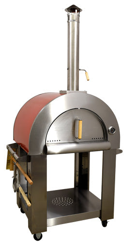 Omcan WO-CN-0640R Stainless Steel Pizza Wood Burning Oven with Red Enamel Coating Shield, item 48113