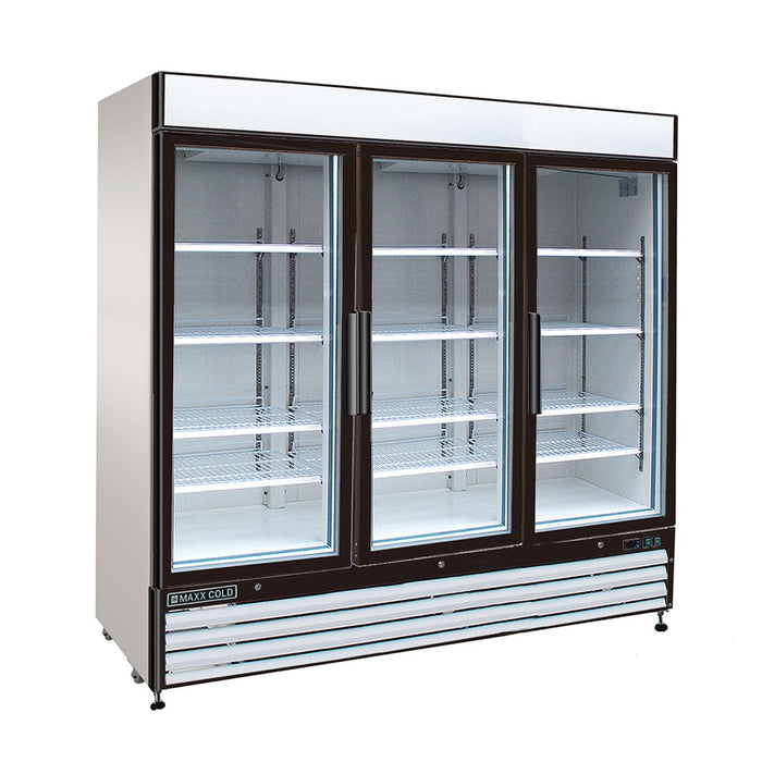 MXM3-72RHC Maxx Cold Triple Door, Glass Door Refrigerator Merchandiser, White, 72 Cu ft
