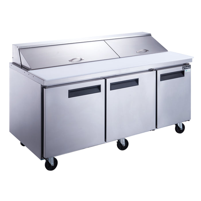 Dukers DSP72-20-S3 3-Door Commercial Food Prep Table Refrigerator in Stainless Steel, 72.25" Wide