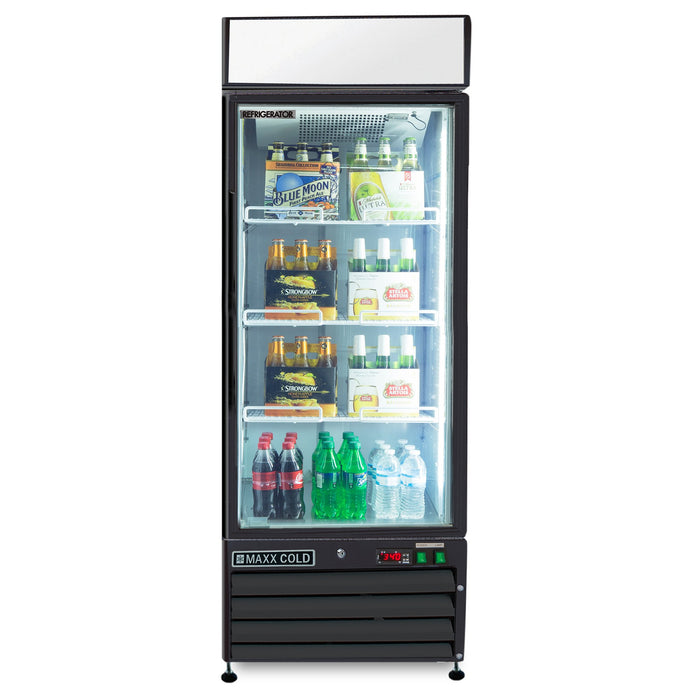 MXM1-16RBHC Maxx Cold Single Door, Glass Door Refrigerator Merchandiser, Black, 16 Cu ft
