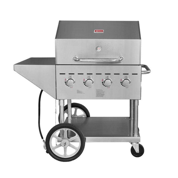 Omcan CE-CN-0060-S Outdoor Propane BBQ Grill with 4 Burners With Top And Side Shelves 44491