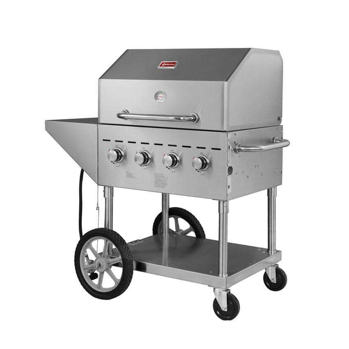 Omcan CE-CN-0060-S Outdoor Propane BBQ Grill with 4 Burners With Top And Side Shelves 44491