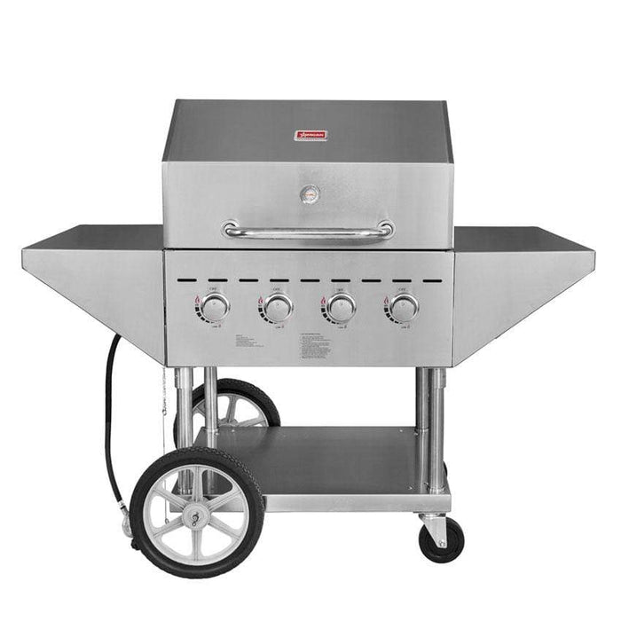 Omcan CE-CN-0060-S Outdoor Propane BBQ Grill with 4 Burners With Top And Side Shelves 44491